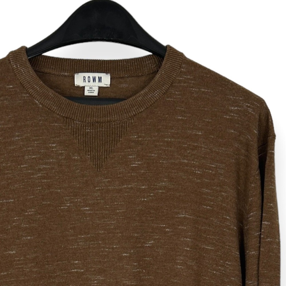 ROWM Mens XL Brown Space Dye Crewneck Pullover Sweater V-Stitch Knit Regular Fit